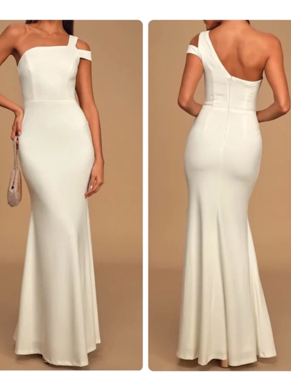 Lulu's Ivory One-Shoulder Mermaid Evening Dress